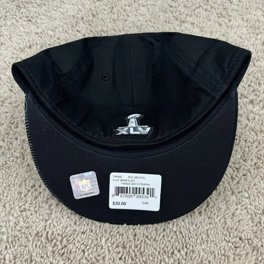 NFL Super Bowl XLV Hat Team Reebok S/M Flex Fit Black Silver North Texas Cap New